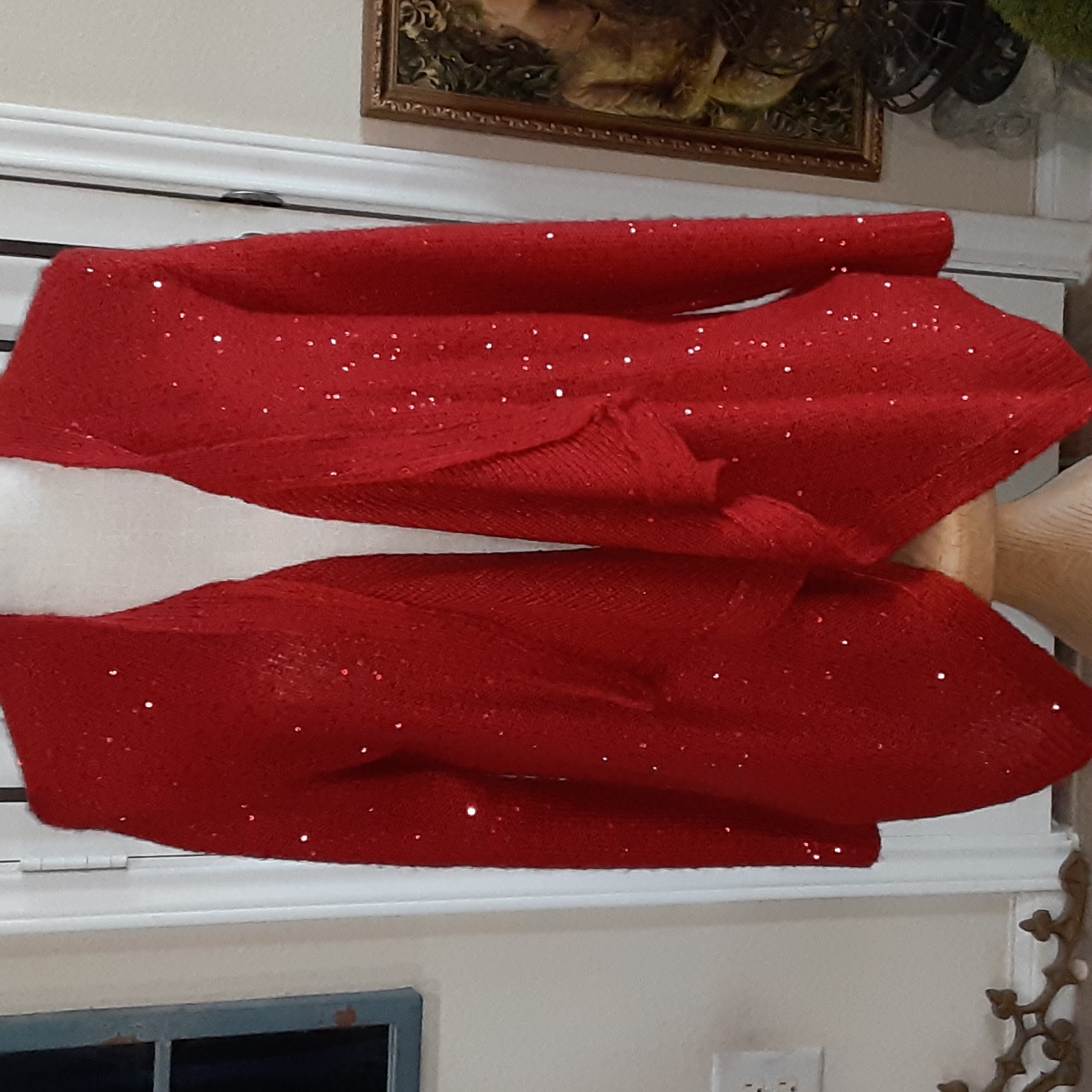 Anne Klein Red Sequin Draped Open Front Cardigan - Size M